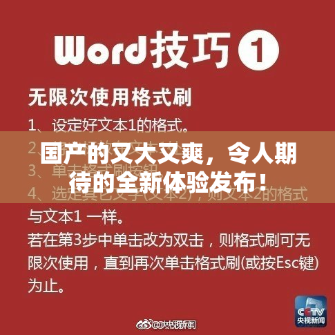 国产的又大又爽，令人期待的全新体验发布！