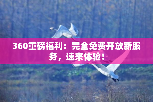 360重磅福利：完全免费开放新服务，速来体验！