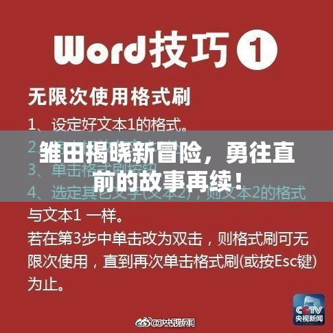 雏田揭晓新冒险，勇往直前的故事再续！